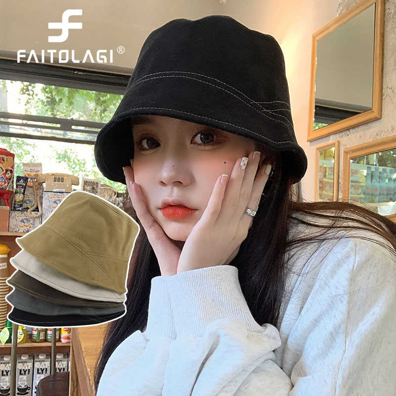 

HBP Style Hats Japanese Wide Brim Women Bucket Hat Female Solid Color Irregular Brim Fisherman Hat Travel Outdoor Sunbonnet Girl Fashion Panama Cap P230311, Beige cotton