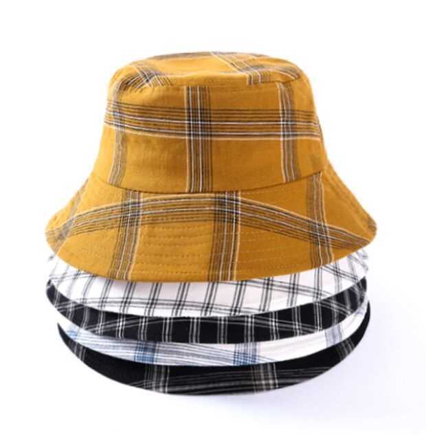 

HBP Summer Wide Brim Hats OUNIAN007 adult women casual cotton Plaid print bucket hat Floppy large brim Panama cap gorros Sun hat Fisherman cap P230311, 004