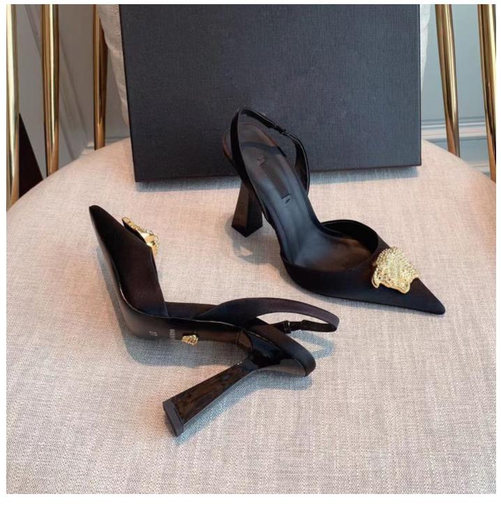 

La Medusa embellished Pointed Toes Pumps shoes high Heels Gold mirror leather sandals 110mm for women Dress shoe Evening Slingback strap shoes