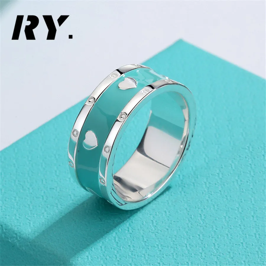 

2023 Double T-ring band ring with enamel blue heart ring 925 silver sterlling jewelry desinger men women valentine's day party gift original luxury brand