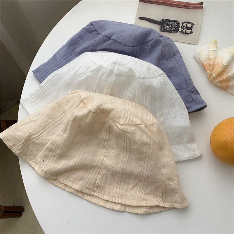 

HBP Korean Wide Ins Brim Hats Fisherman Hat Female Spring and Summer Light and Soft Striped Bucket Cap Japanese Simple Sunshade Bob Caps P230311, Blue