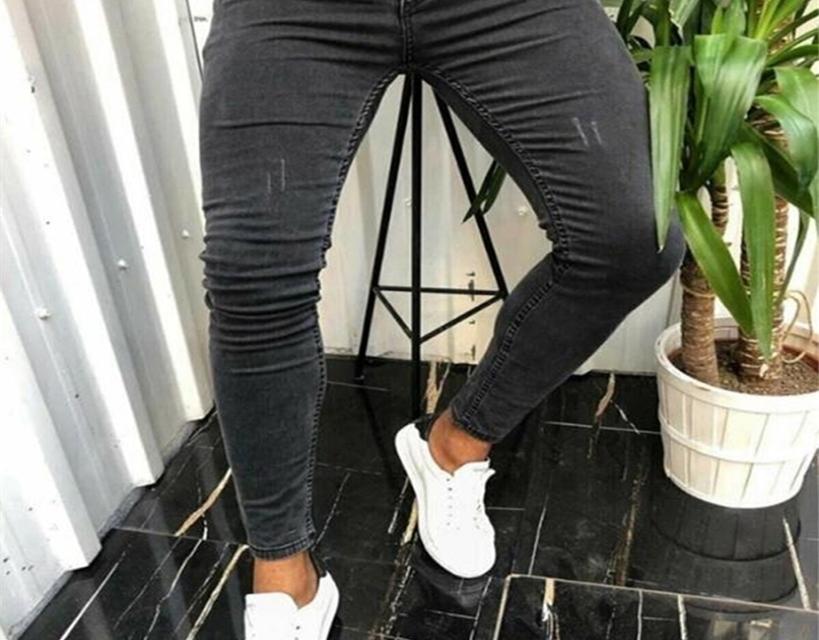

Jeans Men Black Moto Skinny Stretch Ripped Denim Pencil Pants Streetwear s Pure Color Elastic 2204087963932, 8869