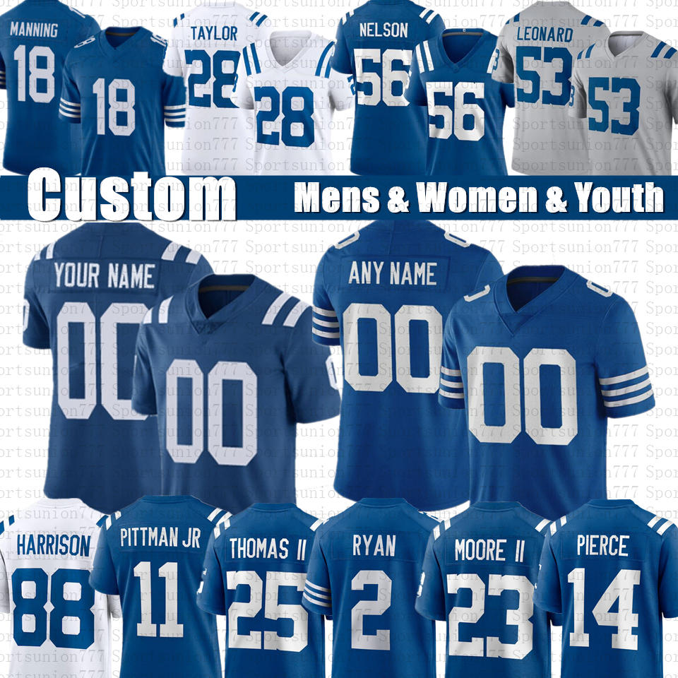 

Jonathan Taylor Darius Leonard Peyton Manning Custom Football Jerseys Rodney Thomas Kenny Moore II Buckner Quenton Nelson CJ Stroud Bryce Young Anthony Richardson, Youth