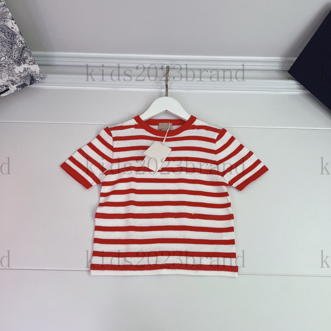 

2023SS children red stripe cotton t-shirt luxury boys outfit kids high-end T-shirts summer designer tees round neck cotton tops Eco-friendly printing t shirts, 4#