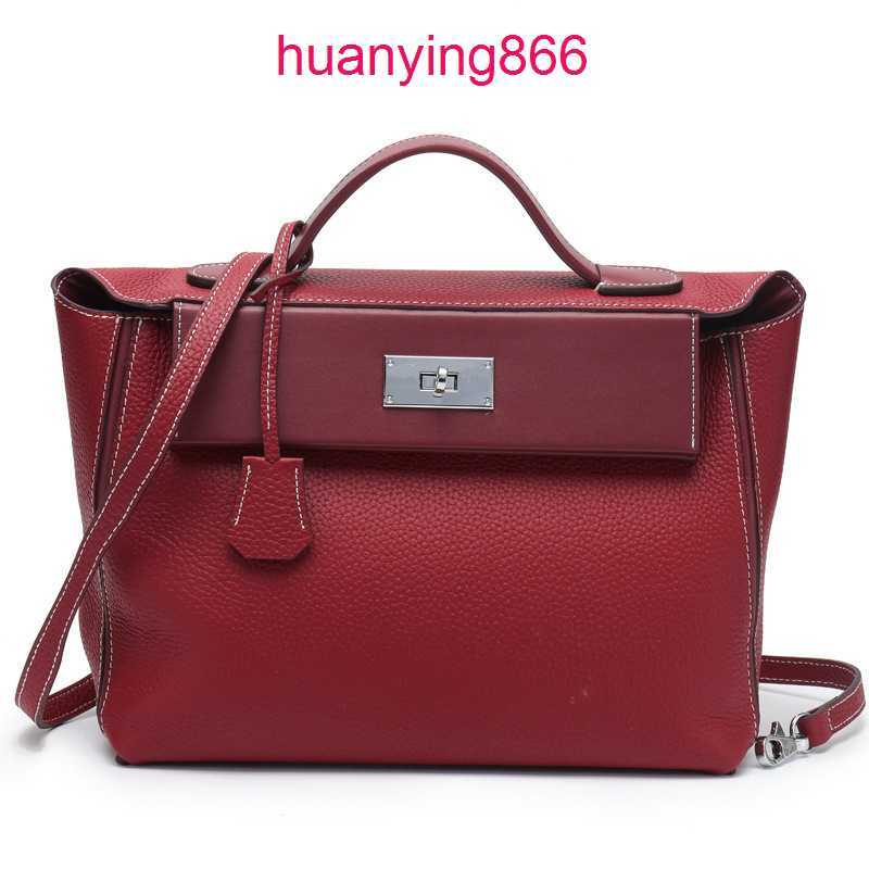 

for Bags Designer Herms's Woman New Top Layer Cow Leather Kelys's Women's Togo Lychee Pattern h Family Buckle Shoulder Handbag 2 8DEL, Black small