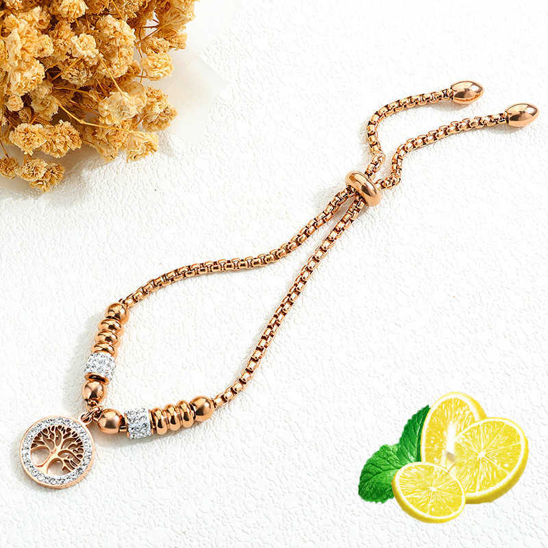 

Bracelets Autumn and winter new fashion stainless steel bracelet, minority design, versatile zircon Life Tree Titanium Steel Adjustable Bracelet link A