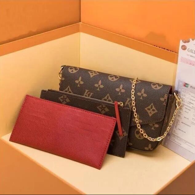 

luxurys bag favorite multi accessories 3pcs women Crossbody Purse Messenger bags Handbags Flowers shoulder bag handbag lady Leather with box M61276, Red embossing
