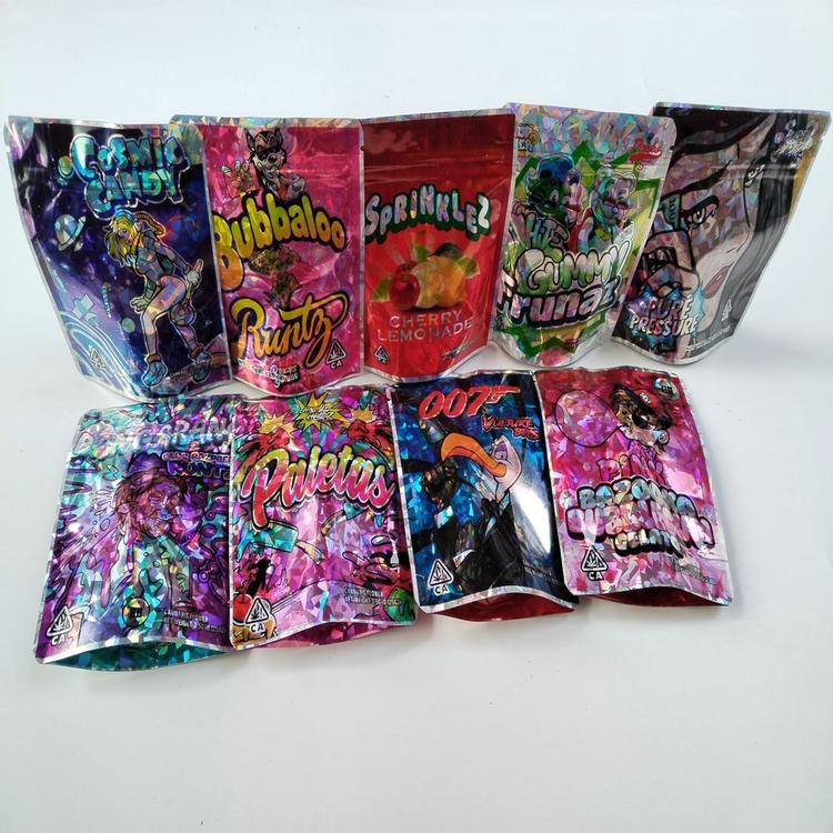 

Packing Bags 007 Hologram Mylar Cali Packs Resealable Smell Proof Clifford Sweet Potato Pie Tien Piss Gummy Cap Italian Ice Edibles Othhi