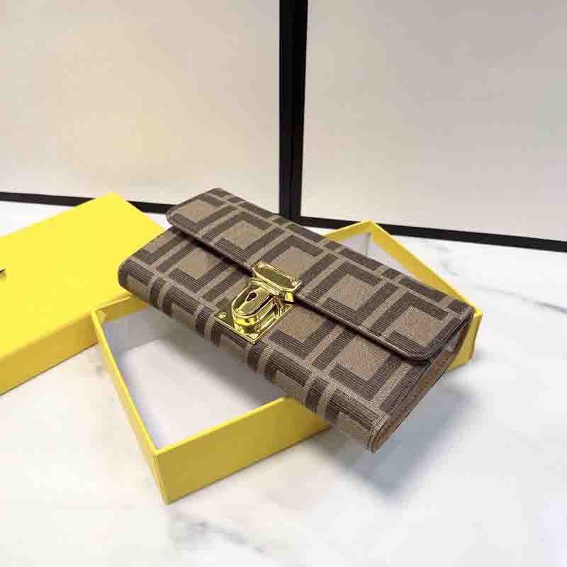 

Designer Women Wallets Mens Money Bag New Designers Wallet Womens F Letters Gold Buckle Purse Pocketbook Men D2303113F, Brown