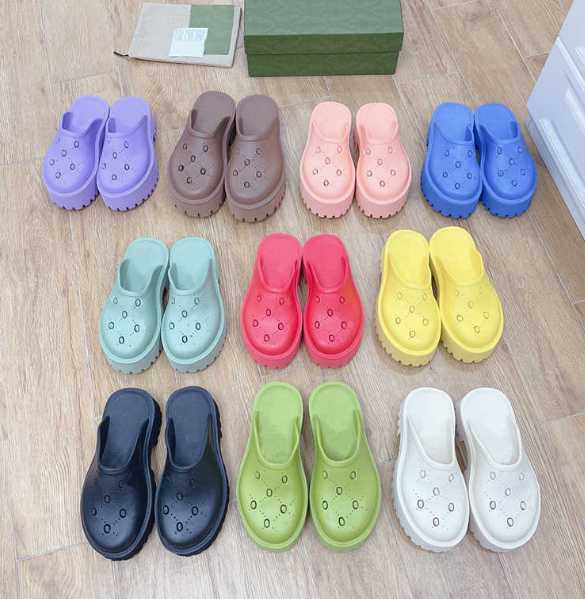 

2022 Designer Men's Slip On Sandal Women's Platform Perforated G Sandal Hollow Shoes Jelly Colors High Heel Summer Autumn Rubber Lug Sole Mules With Box 35-45 NO331