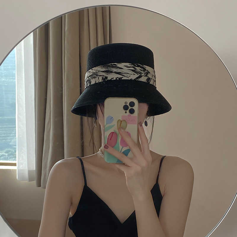 

HBP Dyed Wide Brim Hats Ink Straw Hat Women 2022 Spring and Summer New Sunshade Sunscreen Fisherman Cap Elegant Ladies Seaside Vation Bucket Hats P230311, White