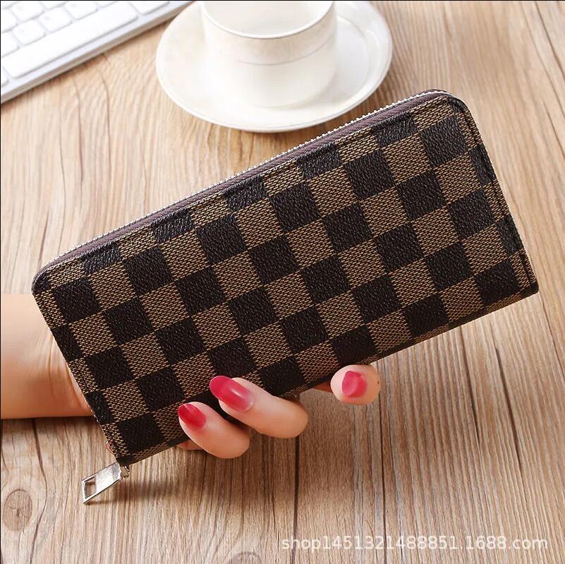 

women Fashion Bags wallet Genuine Leather wallet single zipper wallets lady ladies long classical purse with box card 60017, Blue