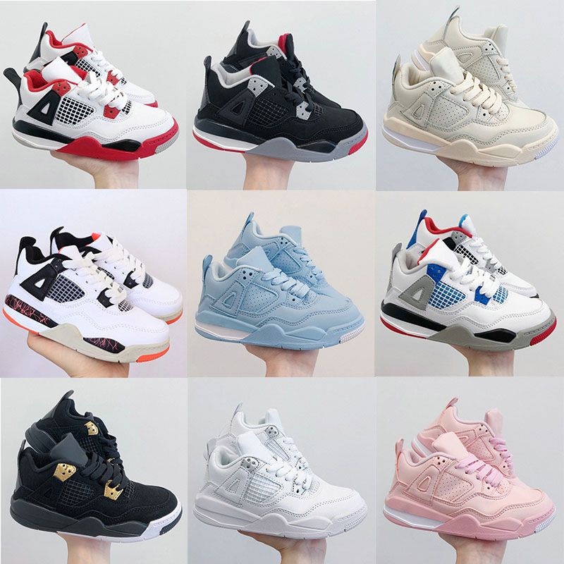 

New 4S Kids Basketball shoes Chicago Black Red 4 Infant Boy Girl Sneaker Toddlers Fashion Baby Trainers Children footwear Athletic Outdoor E, With box