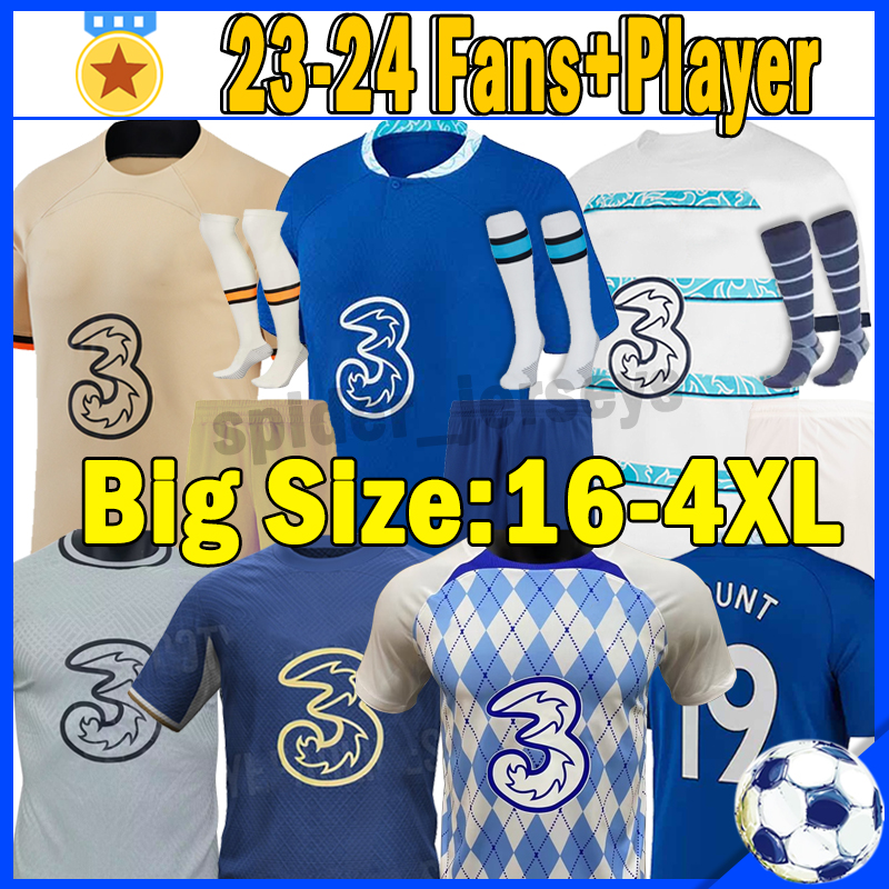 

XXXL 4XL 23 24 CFC soccer jerseys Enzo Joao Felix STERLING Cucurella KOULIBALY PULISIC KANTE 2022 2023 Fans Player Version Chukwuemeka football shirt Men Kids Kits, 22-23 home