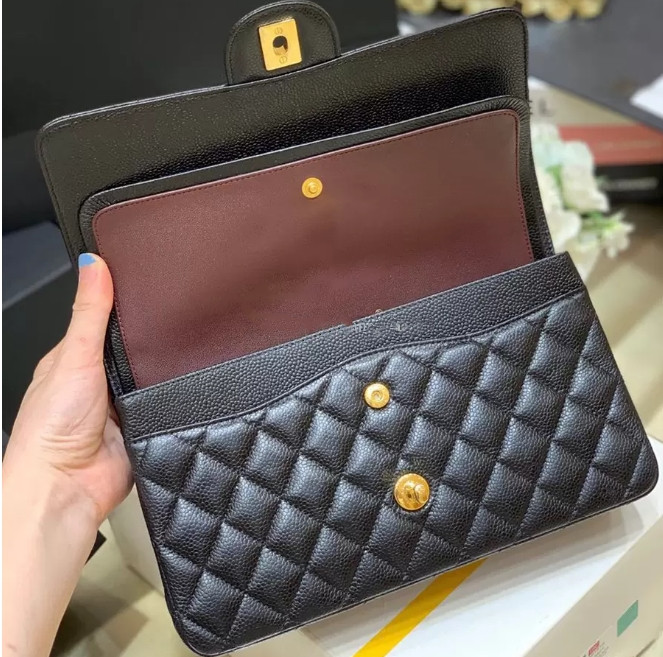 

Tier 10A Top Quality Jumbo Double Flap Bag Luxury Designer 25CM 30cm Real Leather Caviar Lambskin Classic All Black Purse Quilted Handbag Shoulde, 12