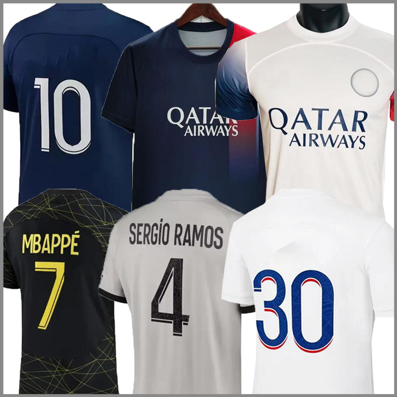 

22 23 PSGs MBAPPE soccer jerseys 2022 2023 DI MARIA WIJNALDUM SERGIO RAMOS HAKIMI fourth Maillots de football kit ICARDI VERRATTI third adults and kids, Home