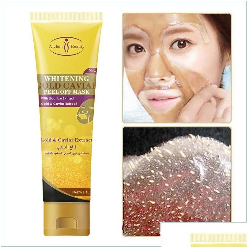 

Other Health Beauty Items Skin Care Tools 100Ml 24K Gold Caviar Collagen Peel Off Mask Whitening Lifting Firming Anti Aging Face D Dhzah