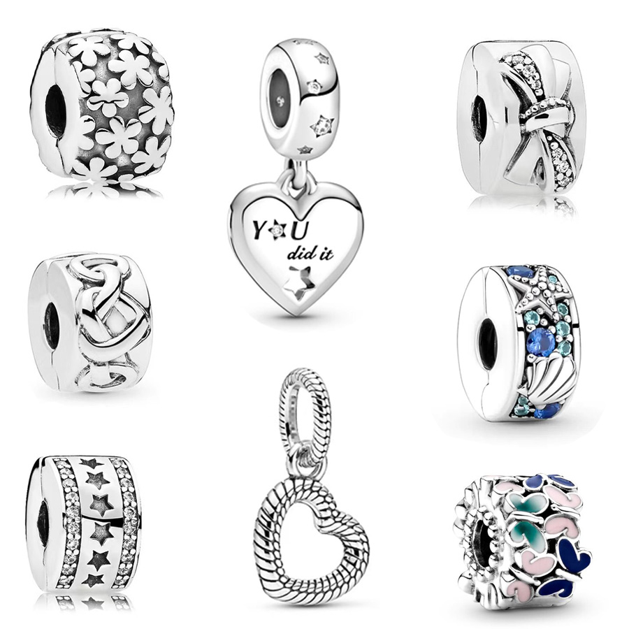 

Pandora S925 Sterling Silver Butterfly Clip Pearl Charm and Love Pendant Suitable for Bracelet DIY Fashion Jewelry