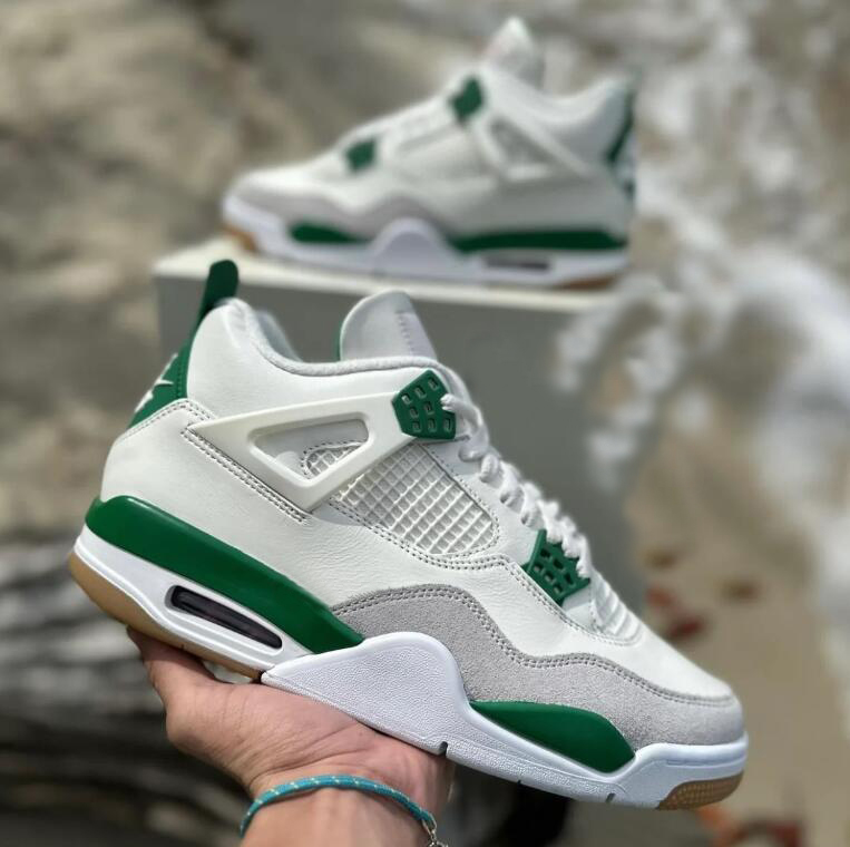 

SB x 4 Pine Green Basketball Shoes 4s Sail/Pine Green-Neutral Grey-White Mens outdoor Sneakers DR5415-103, White green