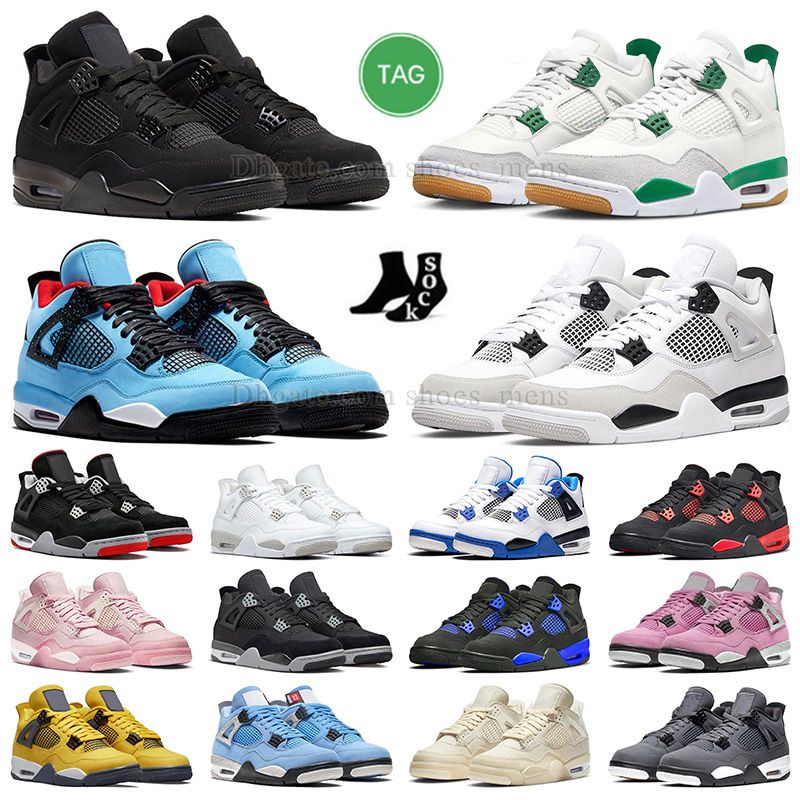 Pine Green 4s Shoes Black Cat Midnight Navy Military Black White Oreo Sail Bred Red Thunder Cactus Jack Fire Red Pure Money Men Women Jumpman 4 4