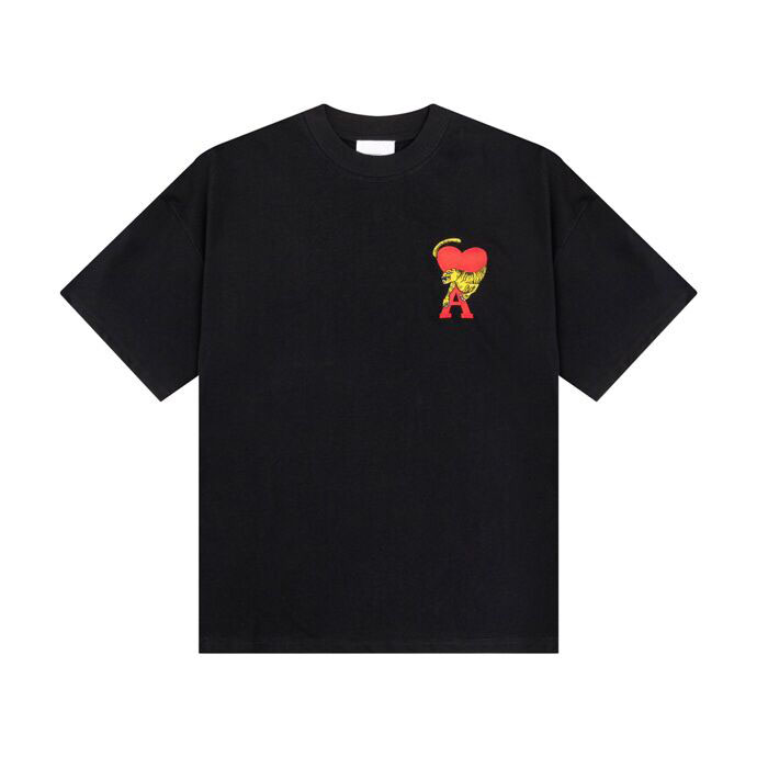 

2023ss spring and summer T shirt pure cotton fabric OS version round neck short-sleeved women's men's high-quality men's T shirt casual Size S-XL E44h77, Black