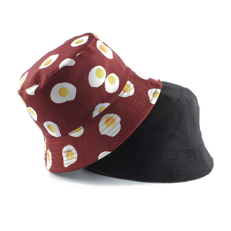 

HBP Eggs Wide Unisex Brim Hats Print Bucket Hat Reversible Beh Sun Hat Streetwear Fisherman Hat Outdoor Bob Cap Men Woman Hat P230311, Egg yolk