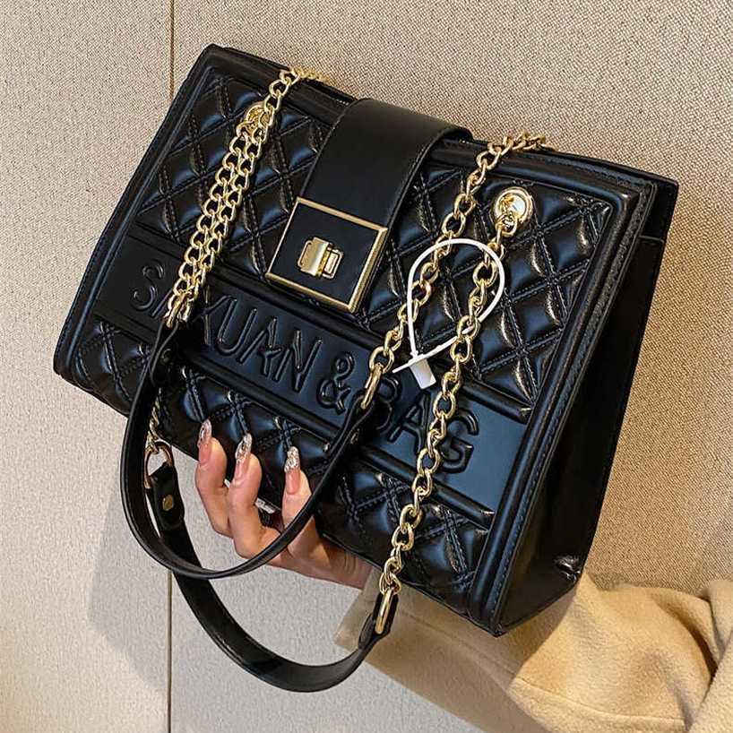 

handbag 2023 Fashion women's bag leather quality handbag fashionable Advanced feeling large capacity fashion and shoulder rhombus chain tote Bag, Black14