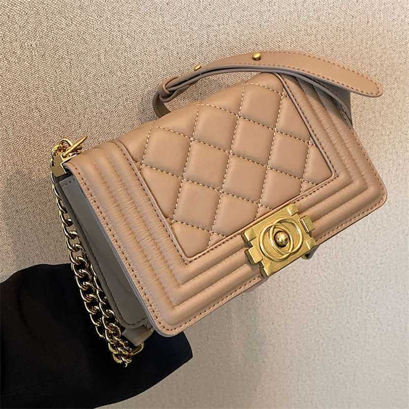 

handbag 2023 Fashion women's bag leather quality handbag fashionable This year's popular for women fashion versatile chain one shoulder messenger Bag, Khaki8