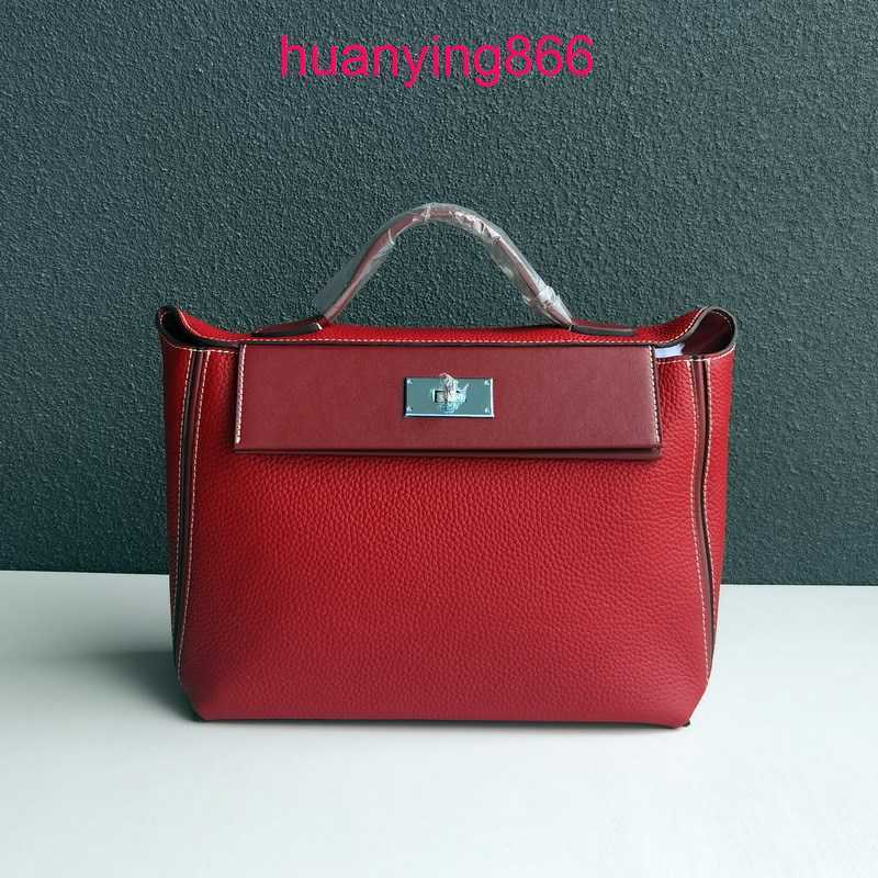 

Herms's Bags for Designer Woman h Family 2023 New Leather Women's Top Layer Cow Briefcase Kelys's 2424 Handbag Versatile Messenger TY89, Claret