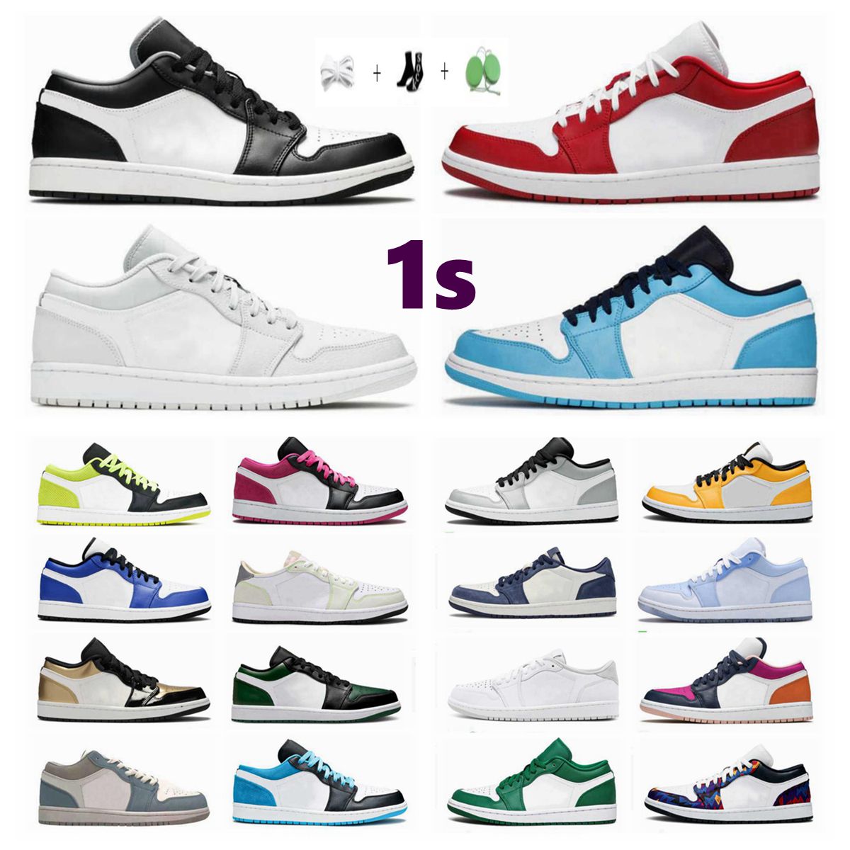 

Jumpman 1s low basketball shoes Men women UNC University blue hyper royal court purple light smoky grey pine green shadow reverse bred sports designer brand sneakers