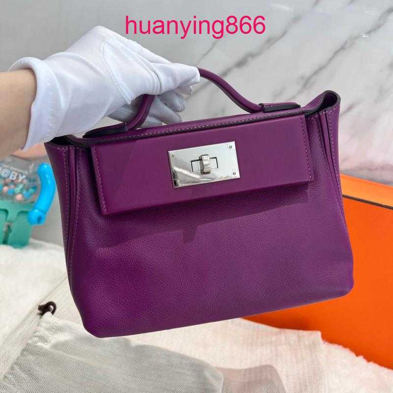 

for Bags Designer Herms's Woman Women's 2022 New Kelys's 2424 min First Layer Cowhide Dumpling Wing Handheld One Shoulder Crossbody Backpack 5 GK0M, Black silver buckle - 21cm