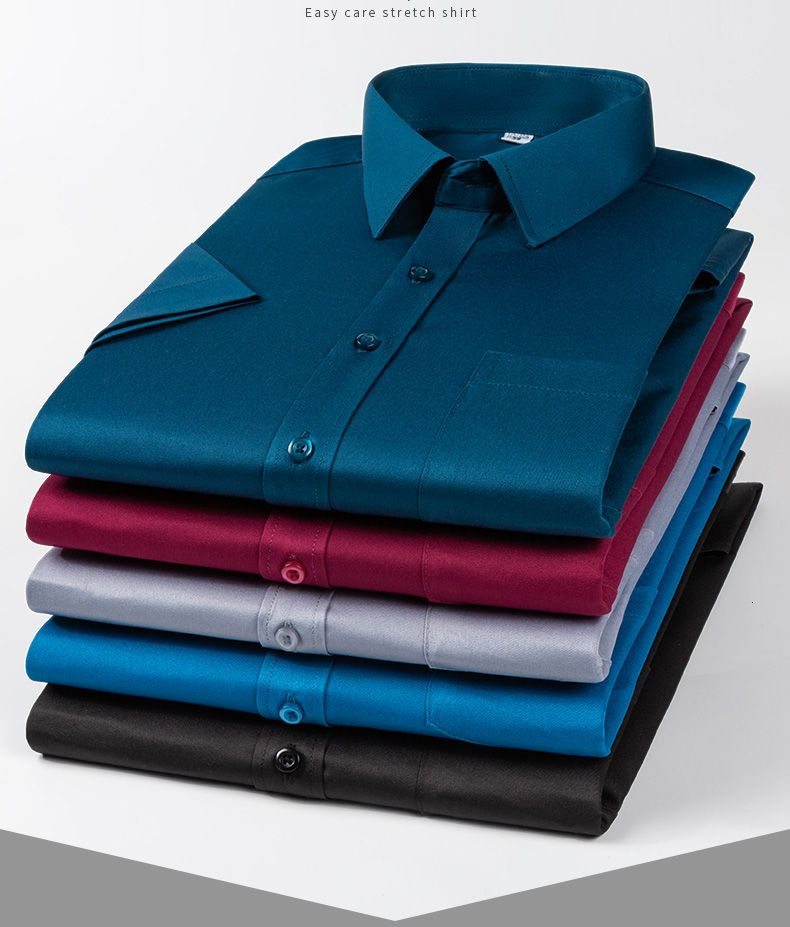 

Men's Polos shirts short sleeve solid bamboo fiber easy care formal elastic comfortable dress plus size men's blouse fghjt 230311