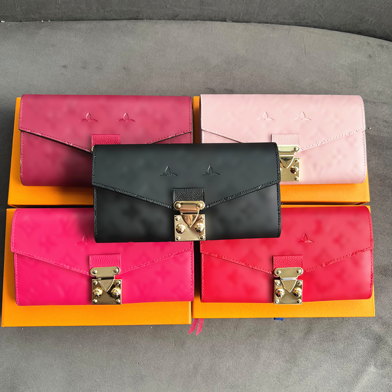 

Mens long wallet bag Women's Designer wallets Cardholder Purse passport Holders black Embossed card holders Luxury Coin purses key pouch Genuine Leather metal lock, Fuchsia