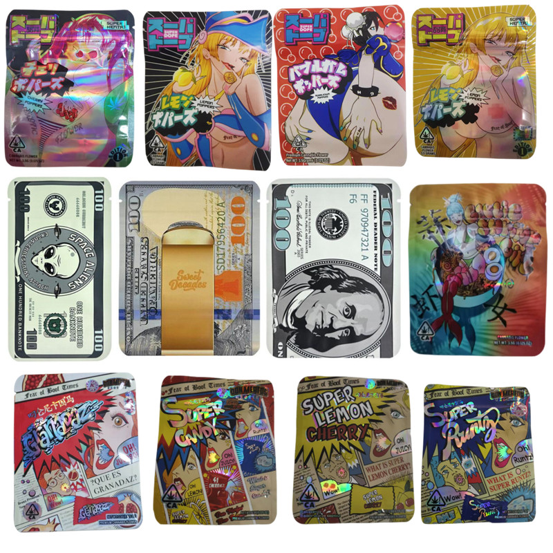 

super runtz candy lemon cherry holographic mylar bag 3.5g blue C bags usd dollars flower food dry herb package custom
