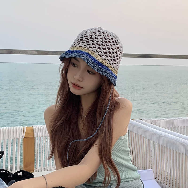 

HBP Japanese Hats Wide Niche Brim Bucket Hat 2023 New Spring and Summer Hollow Woven Straw Cap Concave Shape Photo Fashion Women's Hats Gorras P230311, Green