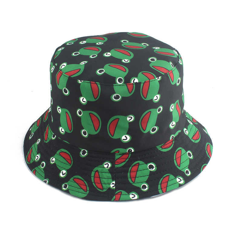 

HBP 2021 Wide Brim New Hats Cute Frog Bucket Hat For Women Men Panama Summer Outdoor Reversible Fishing Cap Cartoon Froggy Hat P230311, Cow head print
