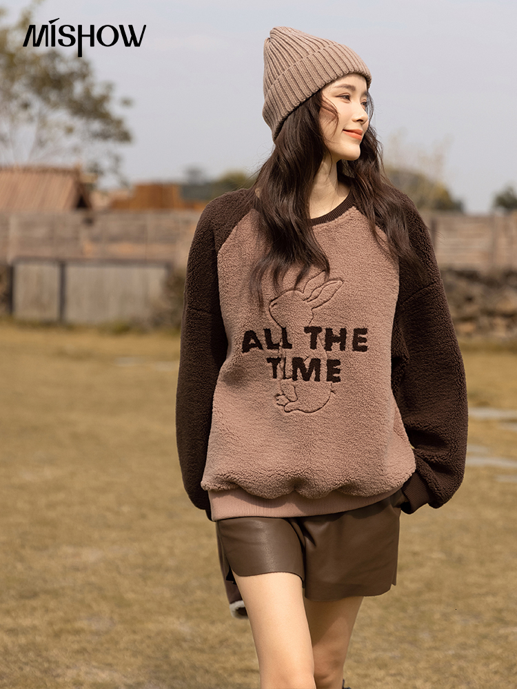 

Women's Hoodies Sweatshirts MISHOW Lamb Wool Hoodie Women Clothing Kawaii Thick Tops Winter Casual Oneck Dropshoulder Pullover MXB48V0235 230311, Light brown