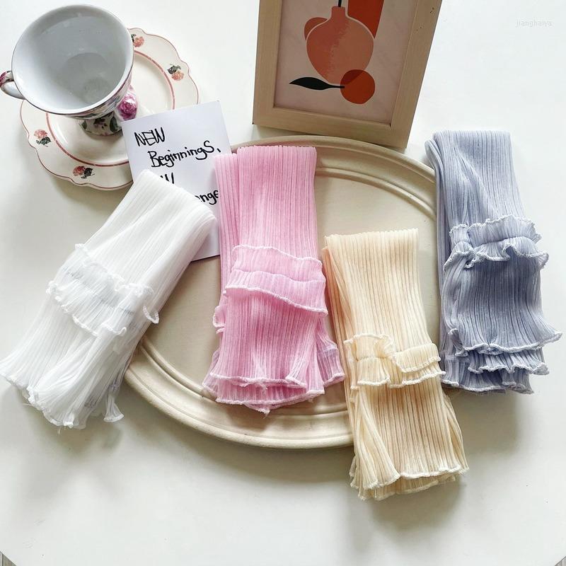 

Knee Pads Summer Long Fingerless Gloves Ladies Sunscreen Sleeve Thin Lace Mesh Arm UV Breathable, White