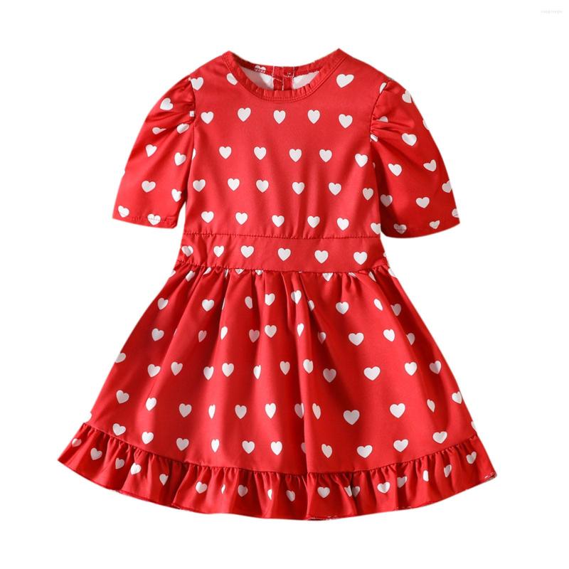 

Girl Dresses Toddler Girls Short Sleeve Valentine's Day Hearts Printed Ruffles Princess Dress Glitter For, Red