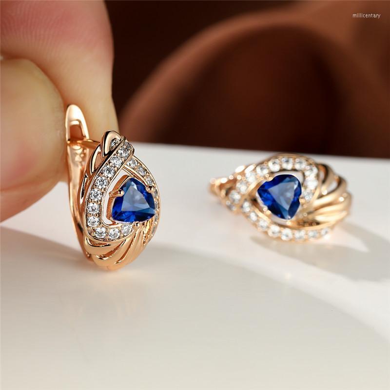 

Hoop Earrings & Huggie Blue White Zircon Triangle Stone Geometric Crystal Small Charm Rose Gold Color Wedding For WomenHoop Mill22