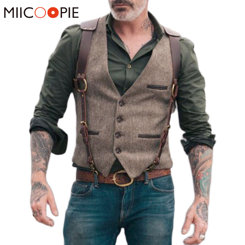 

Men's Vests Retro Patchwork Imitation Leather Vest Mens Jackets Single Breasted Casual For Men Suits Business Slim Fit Costume Gilet Homme 230311, Khaki