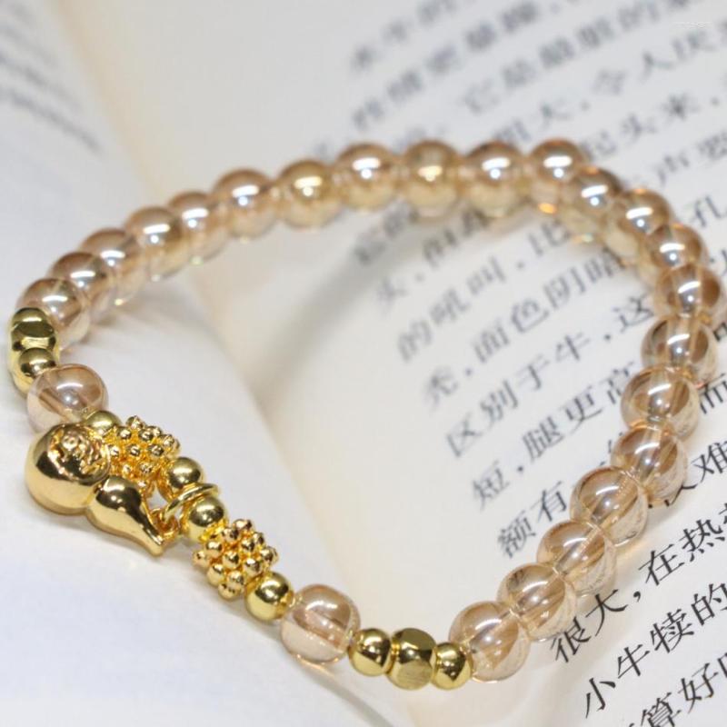 

Strand Top Quality Bracelet Unique Design Electroplate Champagne Crystal Glass 6mm Round Beads Women Elegant Jewelry 7.5inch B2126