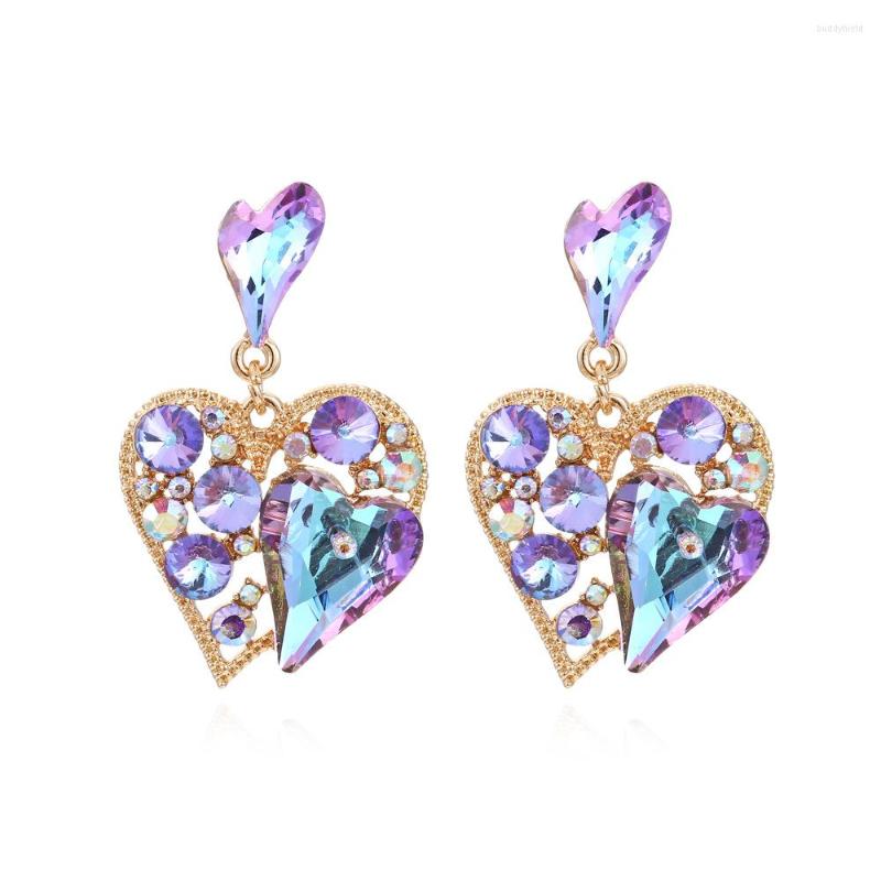 

Dangle Earrings Luxury Colorful Alloy Crystal Heart For Women Shinny Glass Metal Love Shape Drop Earring Wholesale Jewelry