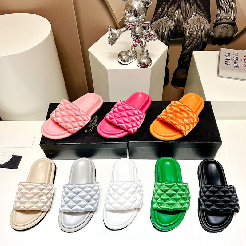 

Women designer chromatic slipper slide sandals summer brand corium shoes classic beach casual sandals size woman outside Booties with a box, Color2