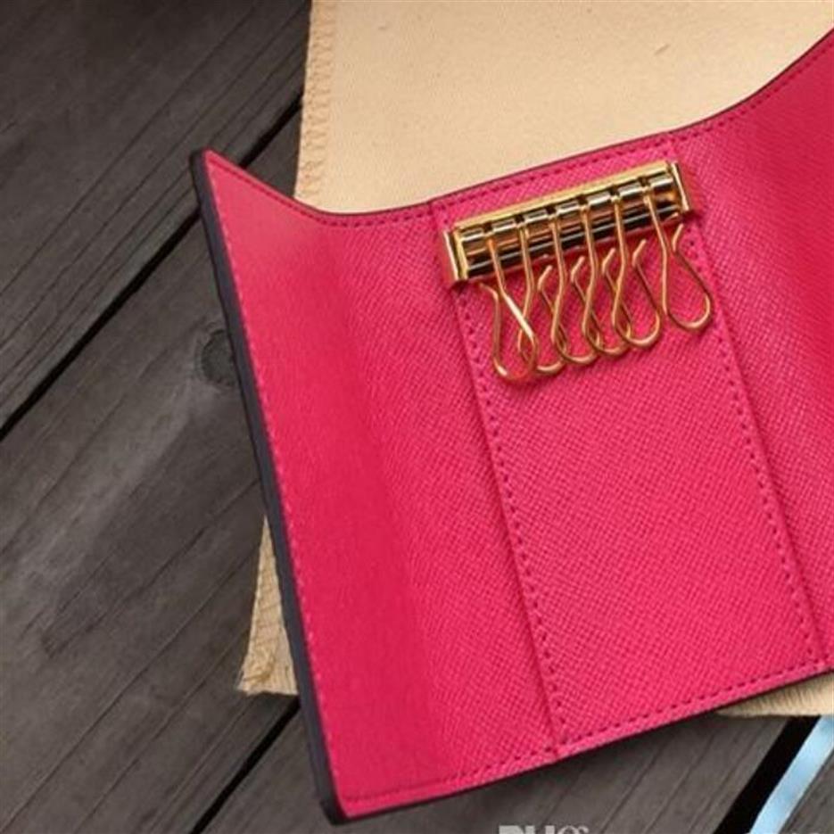 

LB03 High quality new women men classic 6 key holder cover keychain men with box dust bag card key ring 7 colors245P, Lb03-1