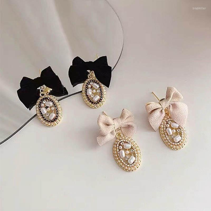 

Stud Earrings Korean Sweet Crystal Little Pearl Bow Knot Earring For Women Girls Bride Elegant Party Wedding Birthday Jewelry Gifts