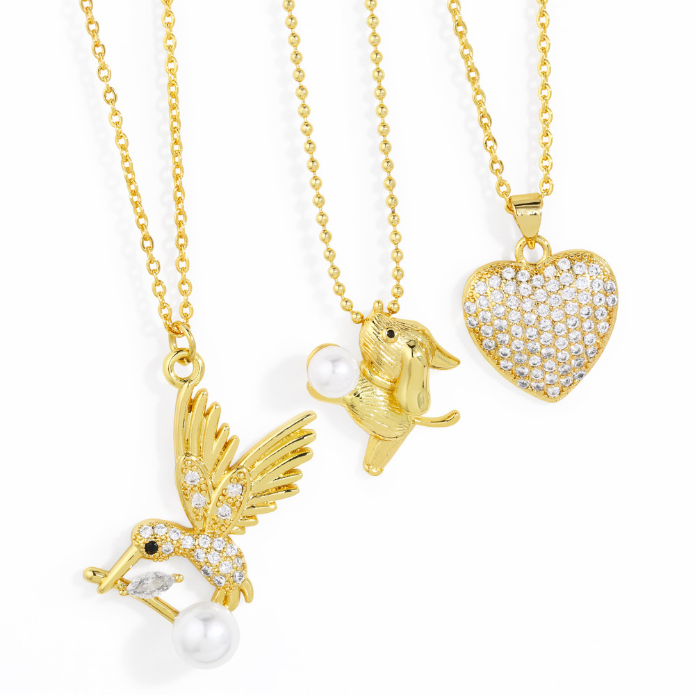 

Voleaf Copper Cute Animal Pendant Necklaces For Women Cubic Zirconia Gold Plated Jewelry on the Neck VNE109