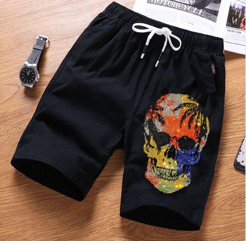 

Men's Shorts Drill Men Summer Mens Streetwear Hip Hop Rhinestones Short Casual Big Size, As picture shown