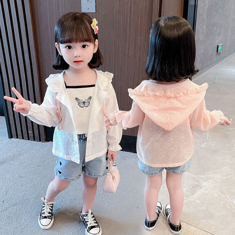 

Jackets Cute Baby Girls Jacket Hooded Coats Sunscreen Long Sleeved Summer Sun Protection Kids Dinosaur Outwear 230311, Pink