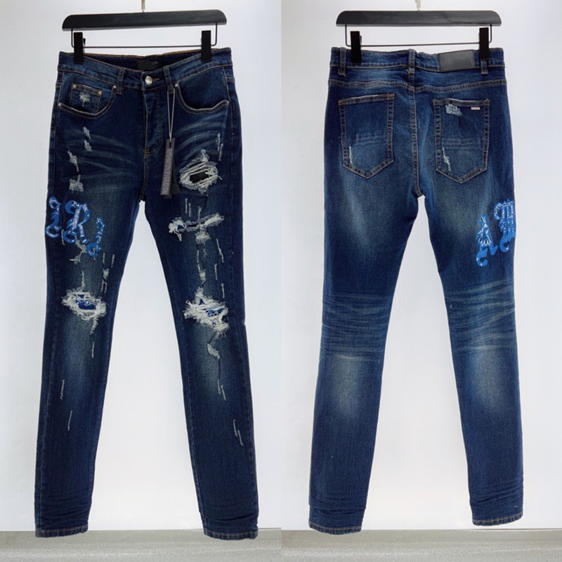

Luxurys Designers Jeans ripped skinny jeans Distressed France Fashion Straight Men's Biker Hole Stretch Denim Casual Jean Men Skinny Pants Elasticit, 2.blue
